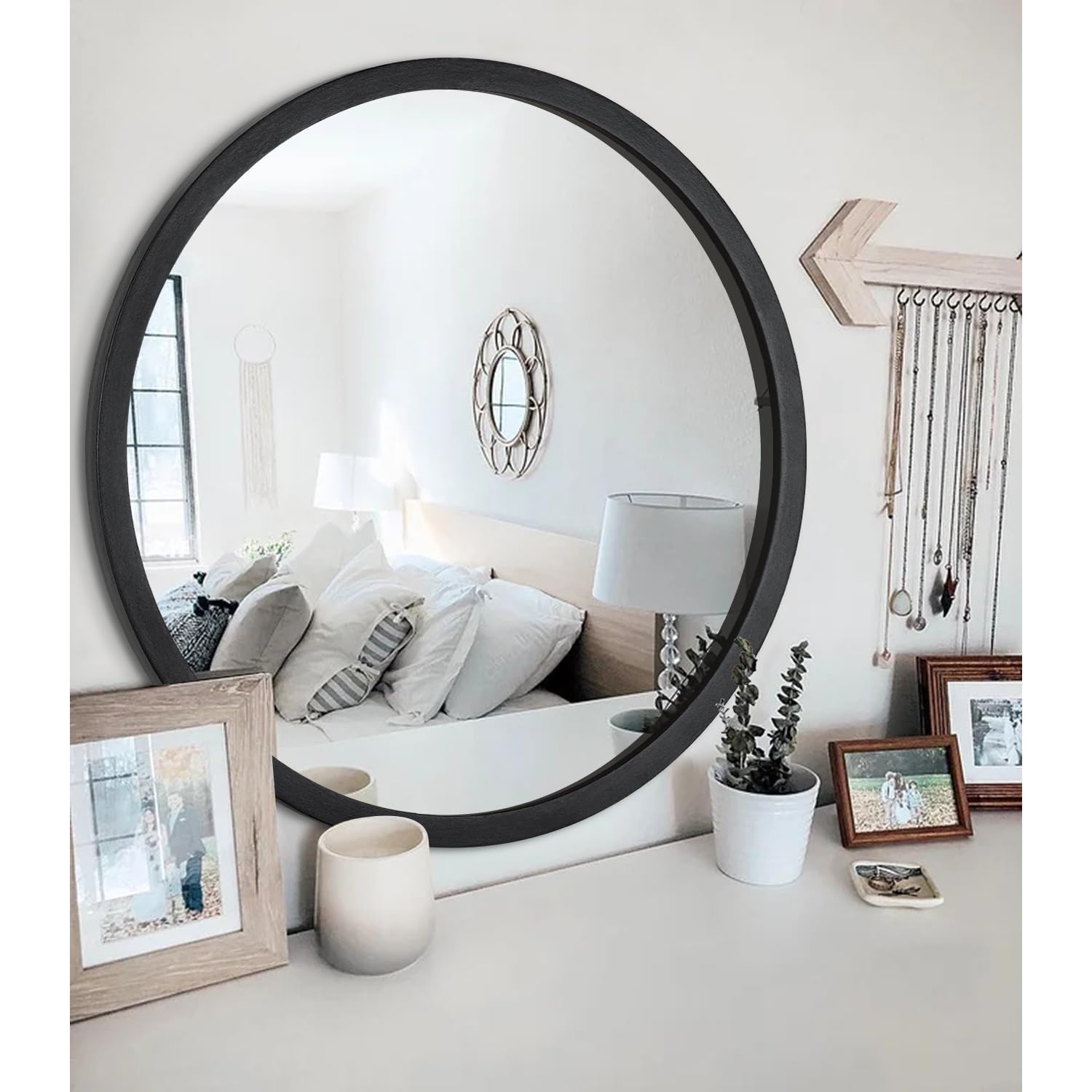 Ronde spiegel met decoratie Visgraat