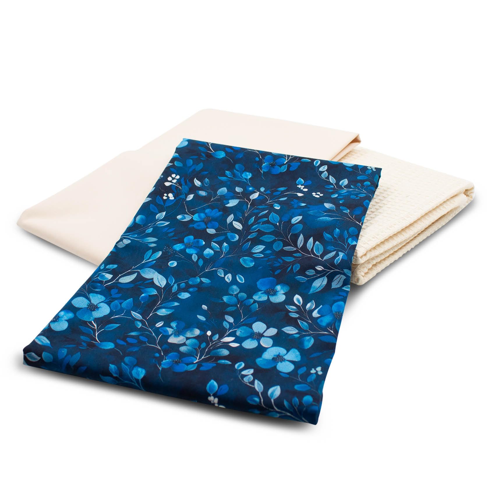 VmG-Store Waffle pique + cotton fabric set, colour-coordinated waffle fabric, 100% cotton fabric, Tex Standard 100 (shrub flowers, cobalt set43) - Image 2