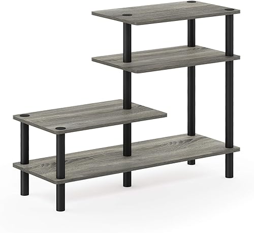 Miniatura 6 de Furinno Turn-N-Tube - Estante de exhibición lateral de 3 niveles, roble francés grisnegro