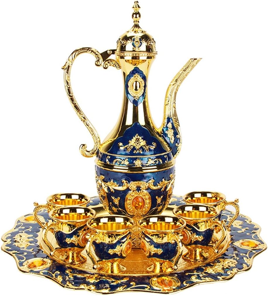 Large-size Wine Set Liquor Tray Court High-End European-Style Antique Generation Zinc Wine Jug Wine Glass (Color : A) (B)