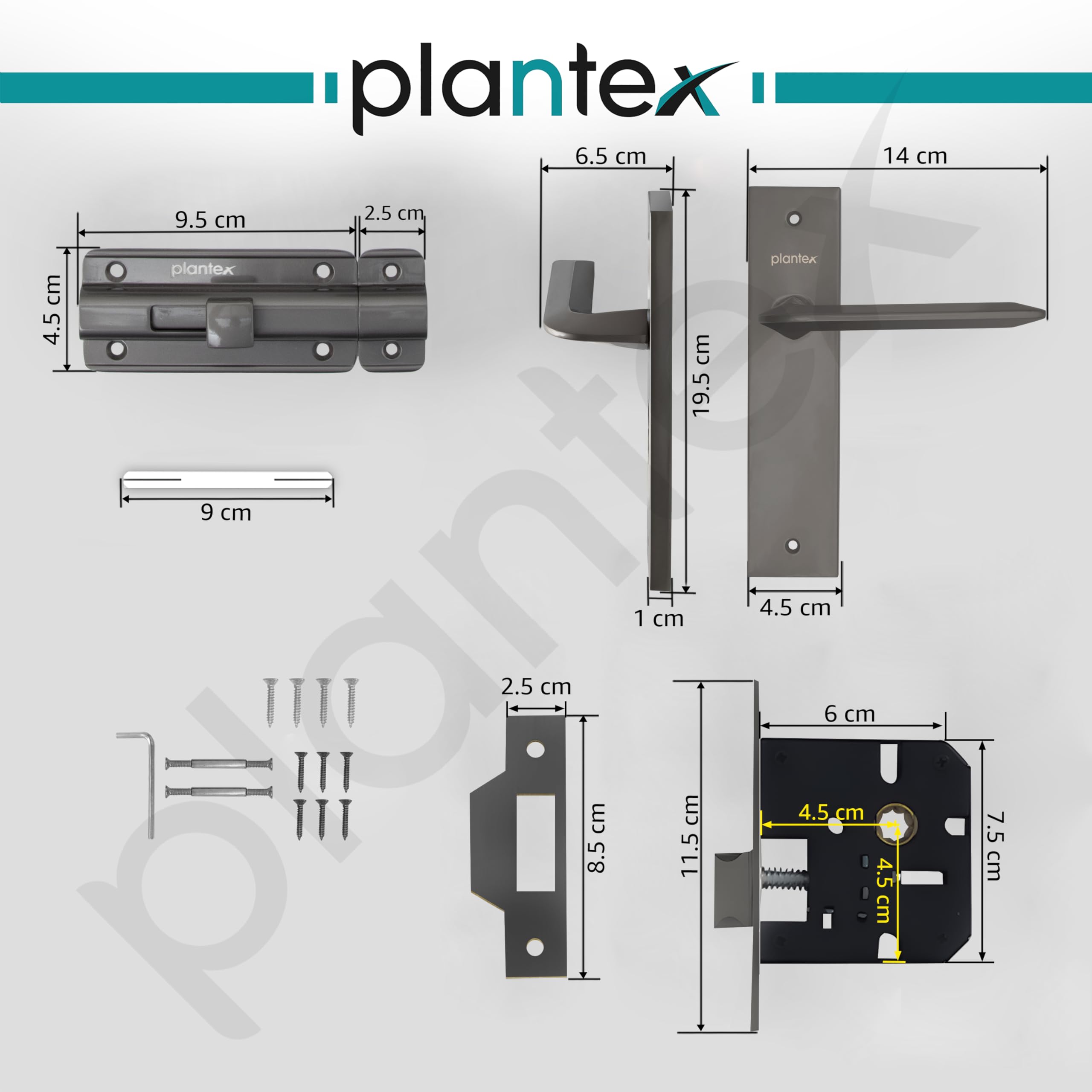 Plantex Heavy Duty Door Lock โ Bathroom Door Lock/Mortise 8inch Keyless Plate Handle Set for Home/Bathroom/Store Room/Balcony/Office with Baby Latch (8105, Satin Black) 1