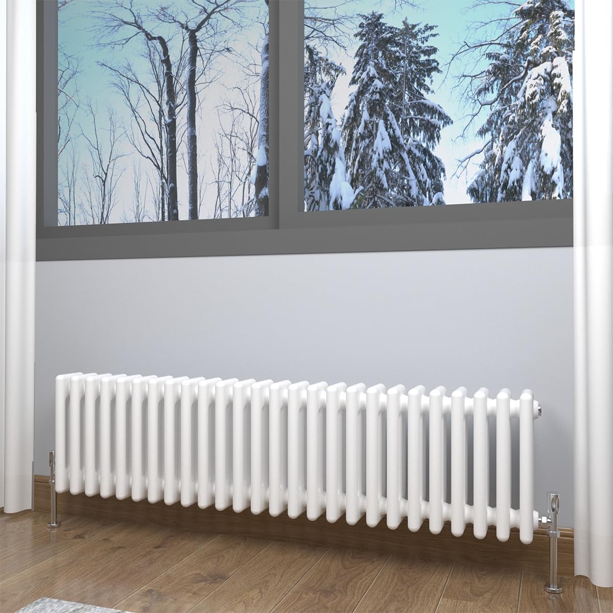 GY Bath Horizontal Radiator Traditional 3 Column Designer 300x1190mm Modern Cast Iron Style Central Heating Rads(White) — image 1