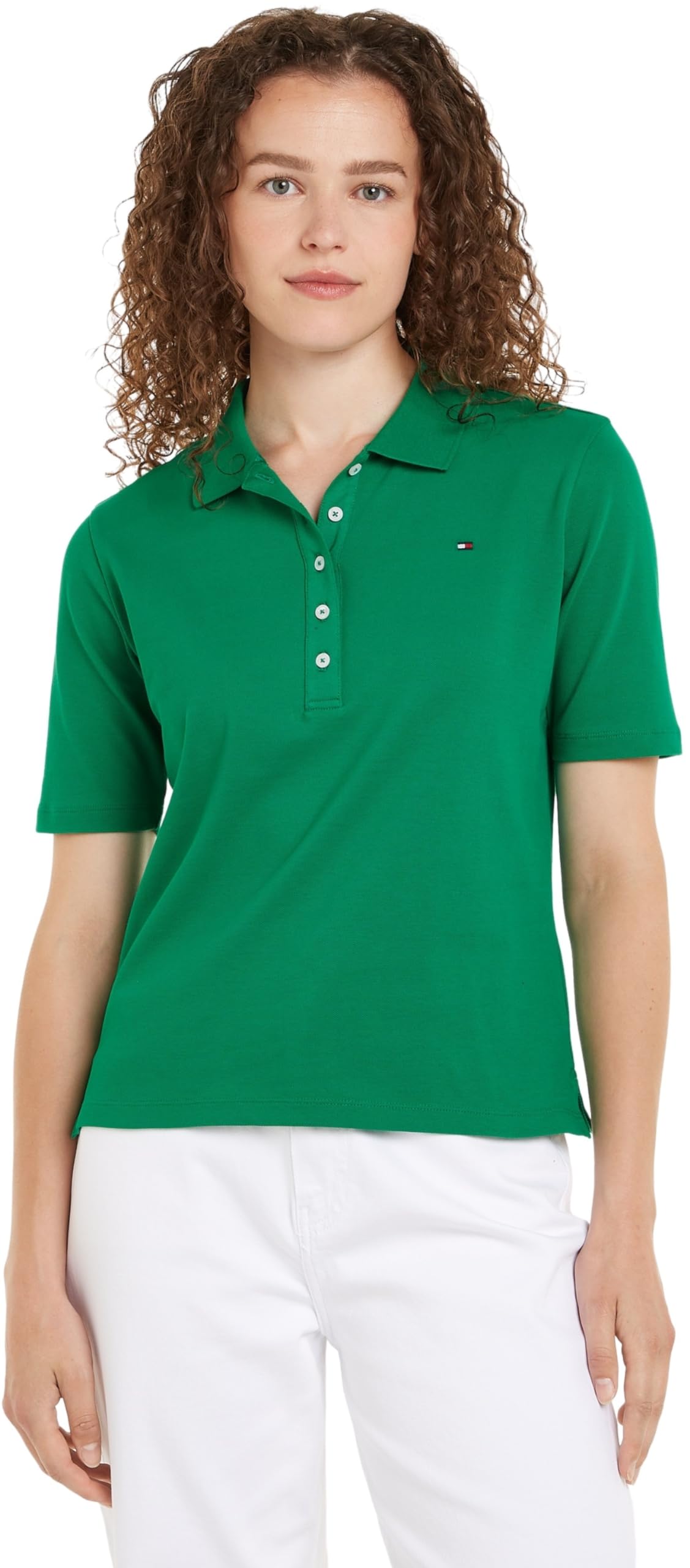 Tommy Hilfiger Damen Poloshirt Kurzarm 1985 Reg Pique Polo Ss Regular Fit, Grün (Olympic Green), XS