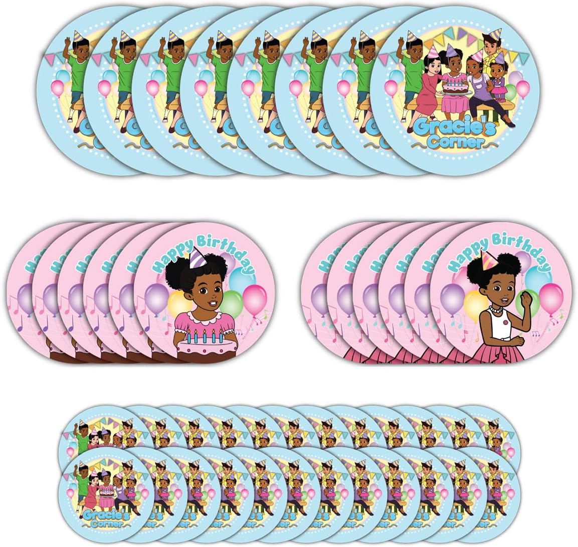 Gracie’s Corner Birthday Party Circle Stickers, Custom DIY Stickers, Birthday Party Decorations for Kids, Personalized Gift Tags Happy Birthday Stickers (44 Count) (Pink-Multicolor)
