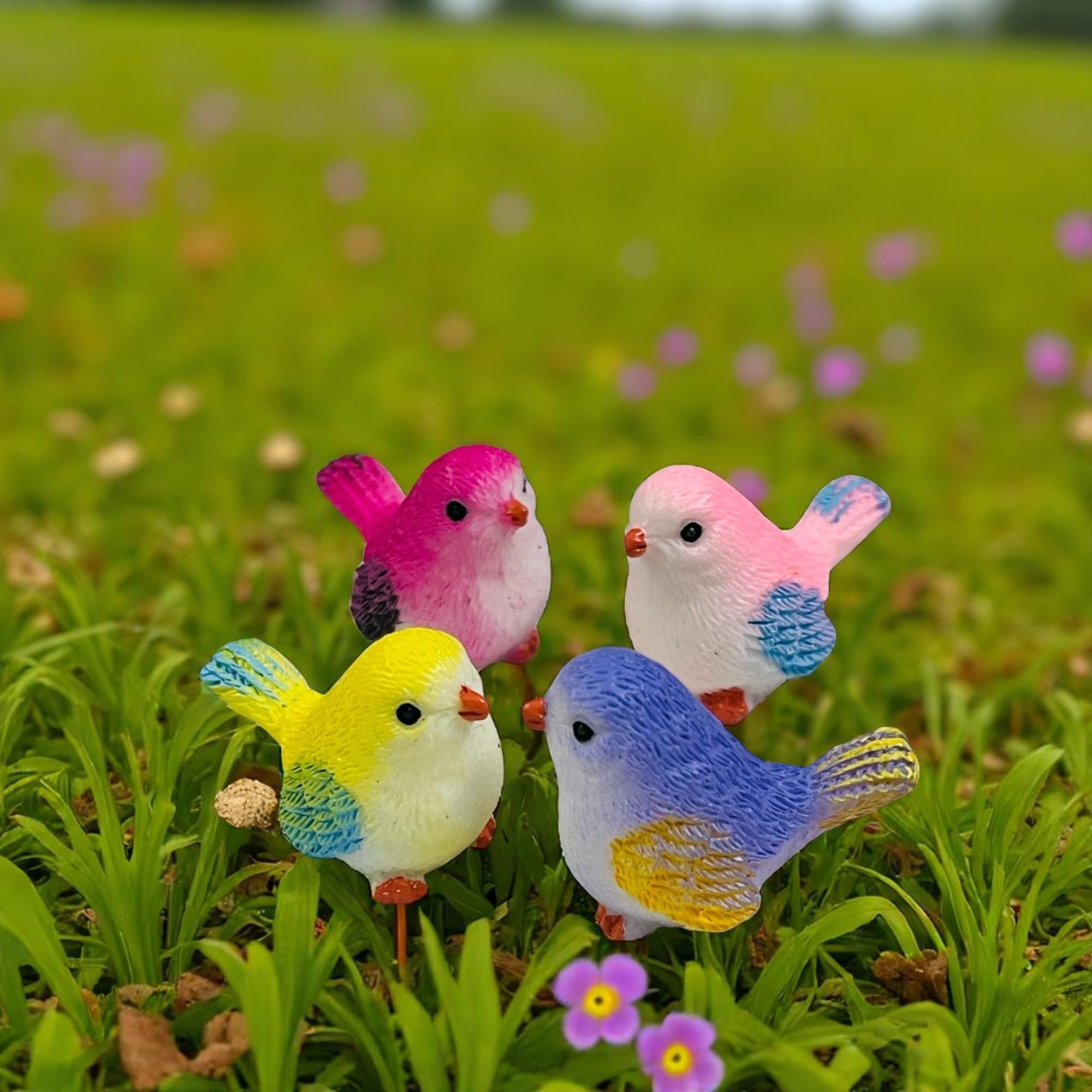 Kriwin Miniature Bird Figurines Set, Resin Made, Colourful Garden Decor for Plants, Terrarium, Dollhouse (Small, 4, Count) 1