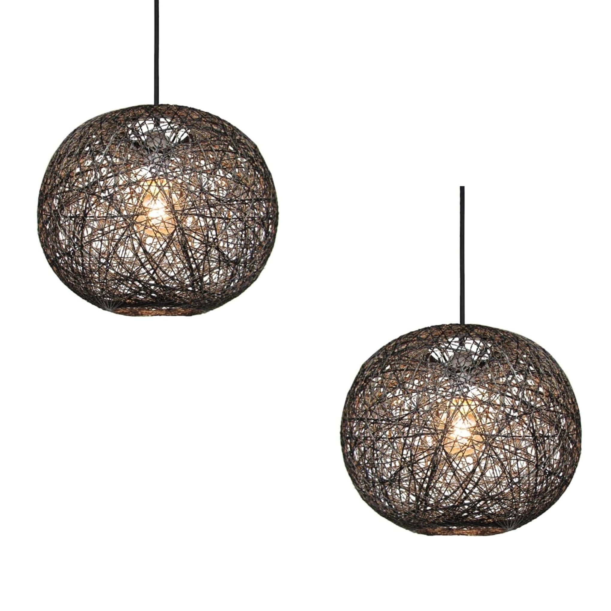Loxton Lighting Modern Medium Wicker Rattan String Ball Style Ceiling Pendant Light Lampshade X 2 (Black)
