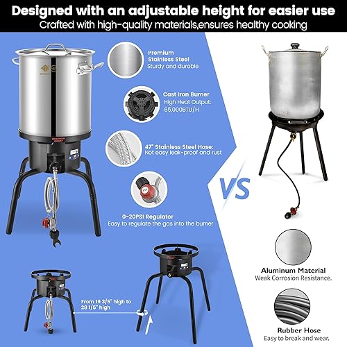 Miniatura 3 de ARC - Juego de freidora de pavo de 40 cuartos de galón con cesta, olla de vapor de tamal de acero inoxidable y quemador de propano de hierro fundido