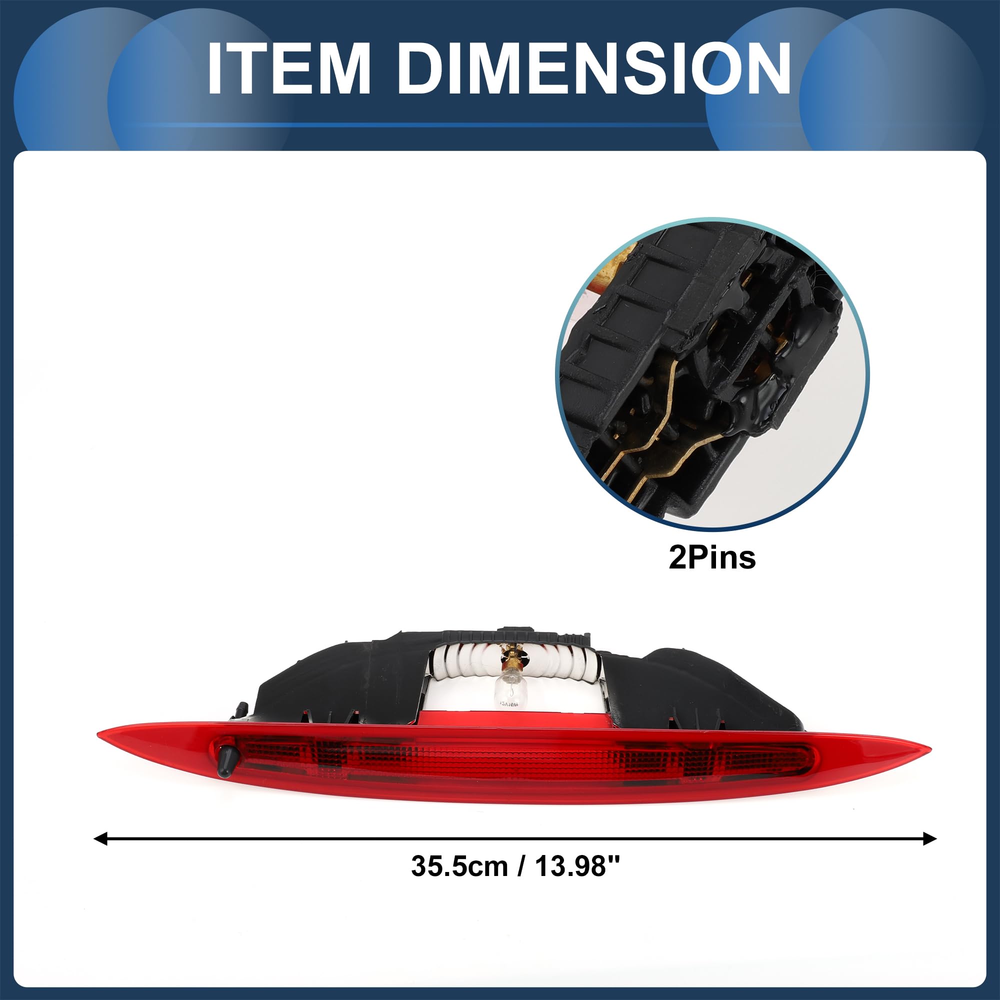 Feu Stop LED 3ème Central Pour Renault Modus 2004-2012 1pc | Couleur Rouge, Matériau ABS, Taille 35.5x3.7cm, 12V DC, IP67, 2 Broches, OE 8200219415