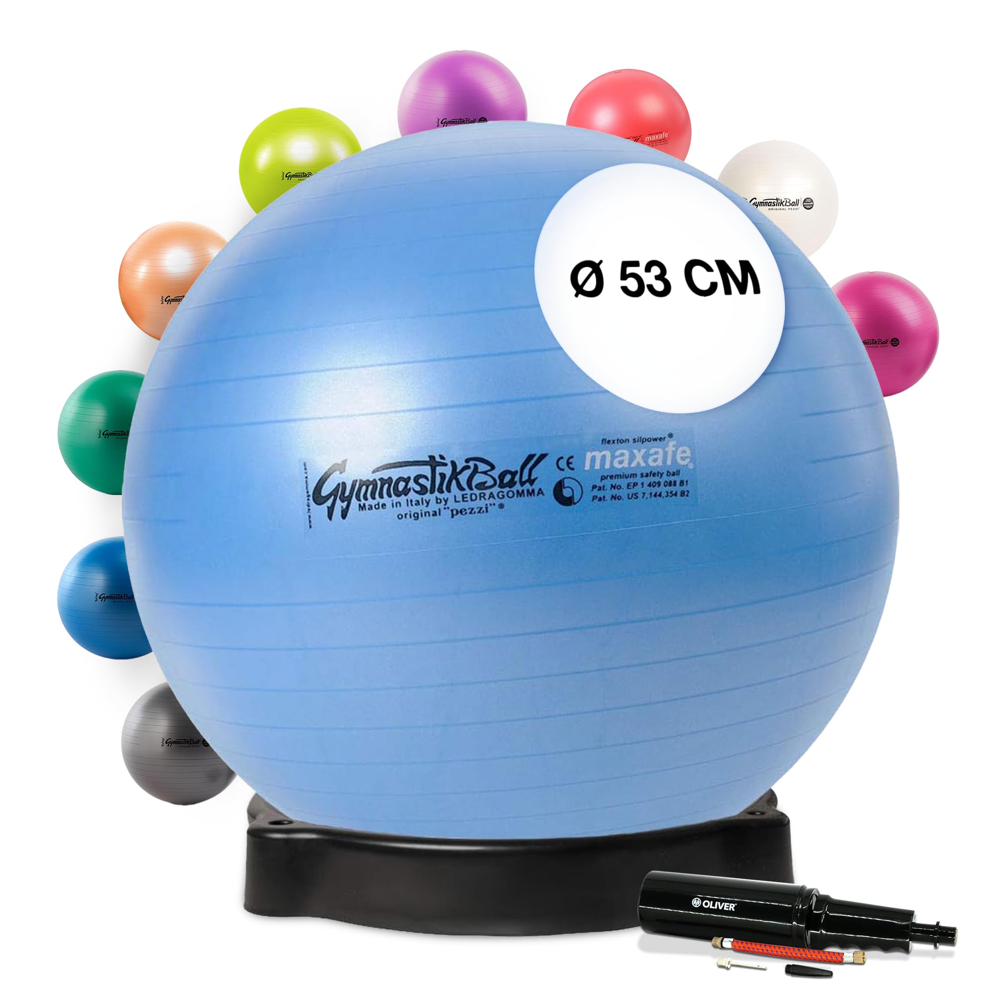 Original Pezziball MAXAFE 53cm lightlbue mit Ballschale & Pumpe Gymnastikball