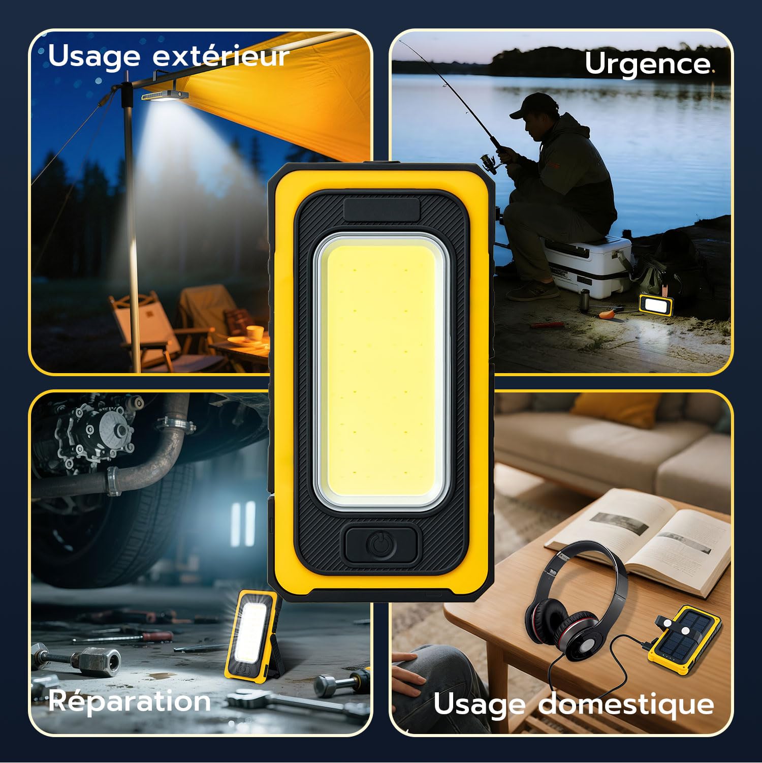 Wigearss Lampe Torche LED Solaire Rechargeable, Lampe de Poche COB Portable avec Crochet et Aimant, Lampes LED Rechargeables pour Urgences, Atelier, Camping