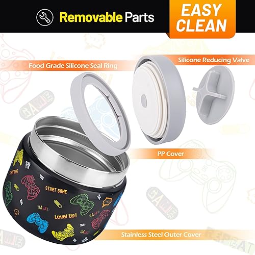 Miniatura 4 de Charcy Tarro de comida aislado de acero inoxidable para niños, termo de sopa de boca ancha a prueba de fugas, juego de recipientes para 8 horas