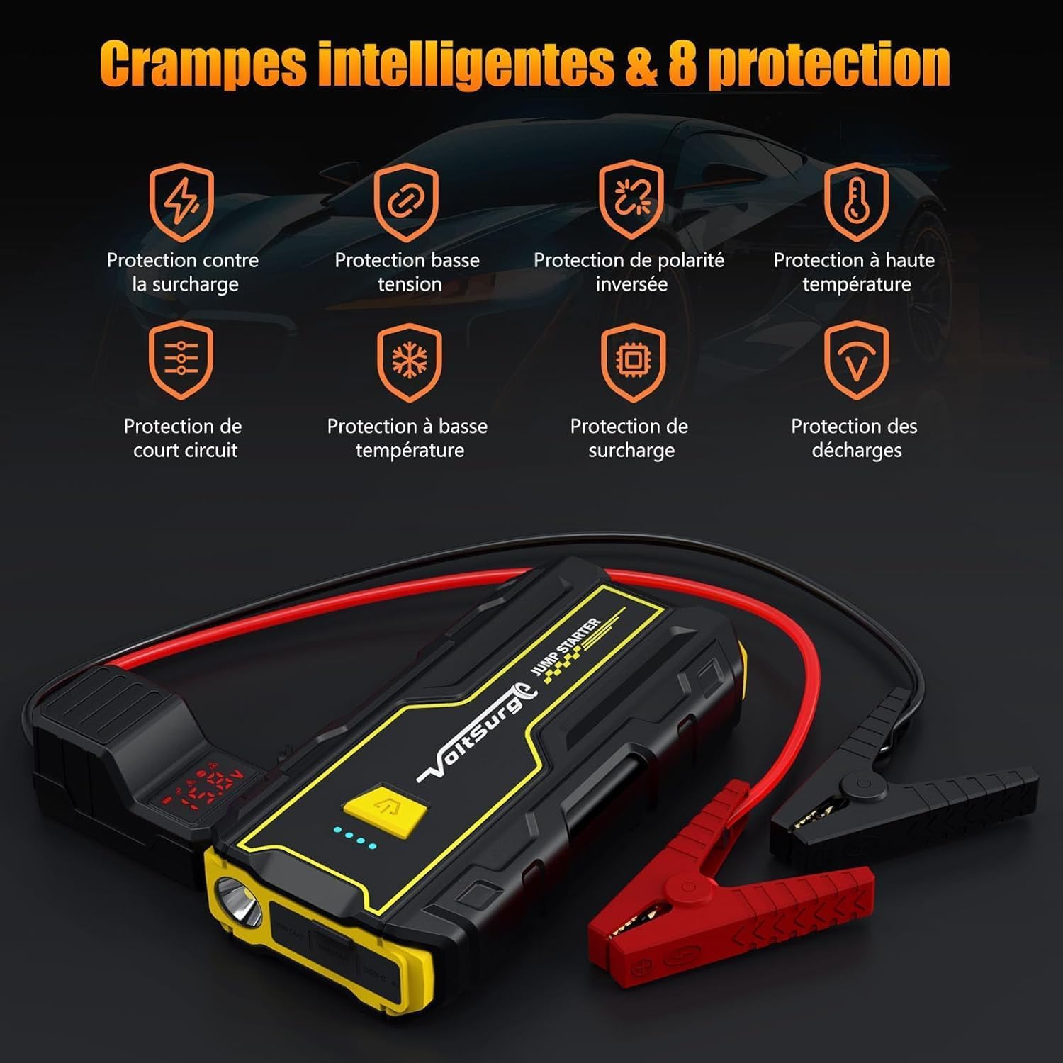 VoltSugre Booster Batterie Voiture 4000 Amp (7.0L+ Essence / 5.5L+ Diesel) Démarreur Portable Jump Starter Puissant pour Batterie au Lithium 12V (D01)