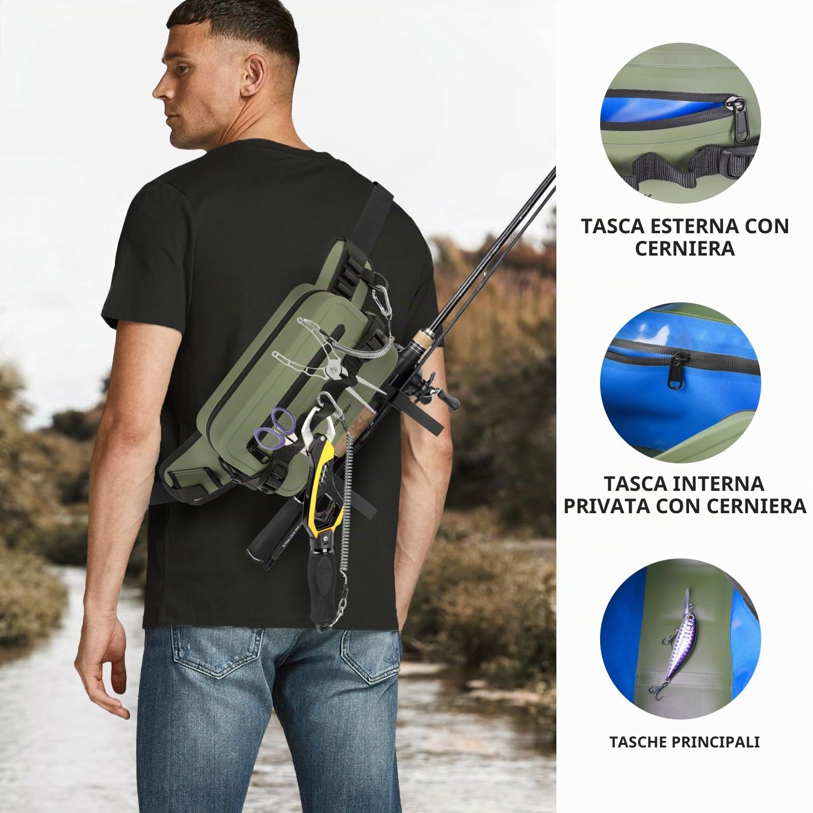 THKFISH Marsupio impermeabile per attrezzatura da pesca, con chiusura ermetica con cerniera, IPX8, impermeabile, con cinghia regolabile, per pesca a mosca, kayak