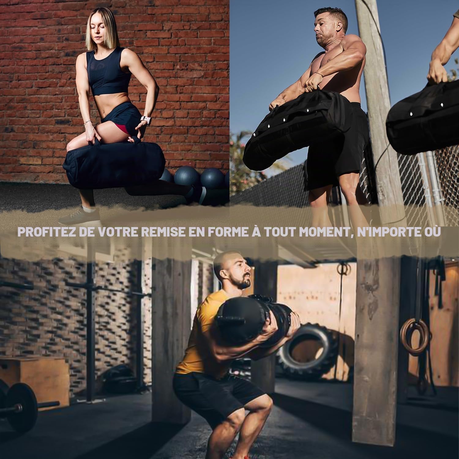 Favuit Sac de sable réglable Core Power Bag 3 poches pour fitness musculation entraînement fonctionnel