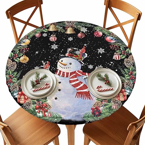 Vista 129 de Mantel redondo ajustable de Navidad para mesa redonda, mantel rojo floral de Navidad, mantel impermeable con borde elástico, mantel circular rojo