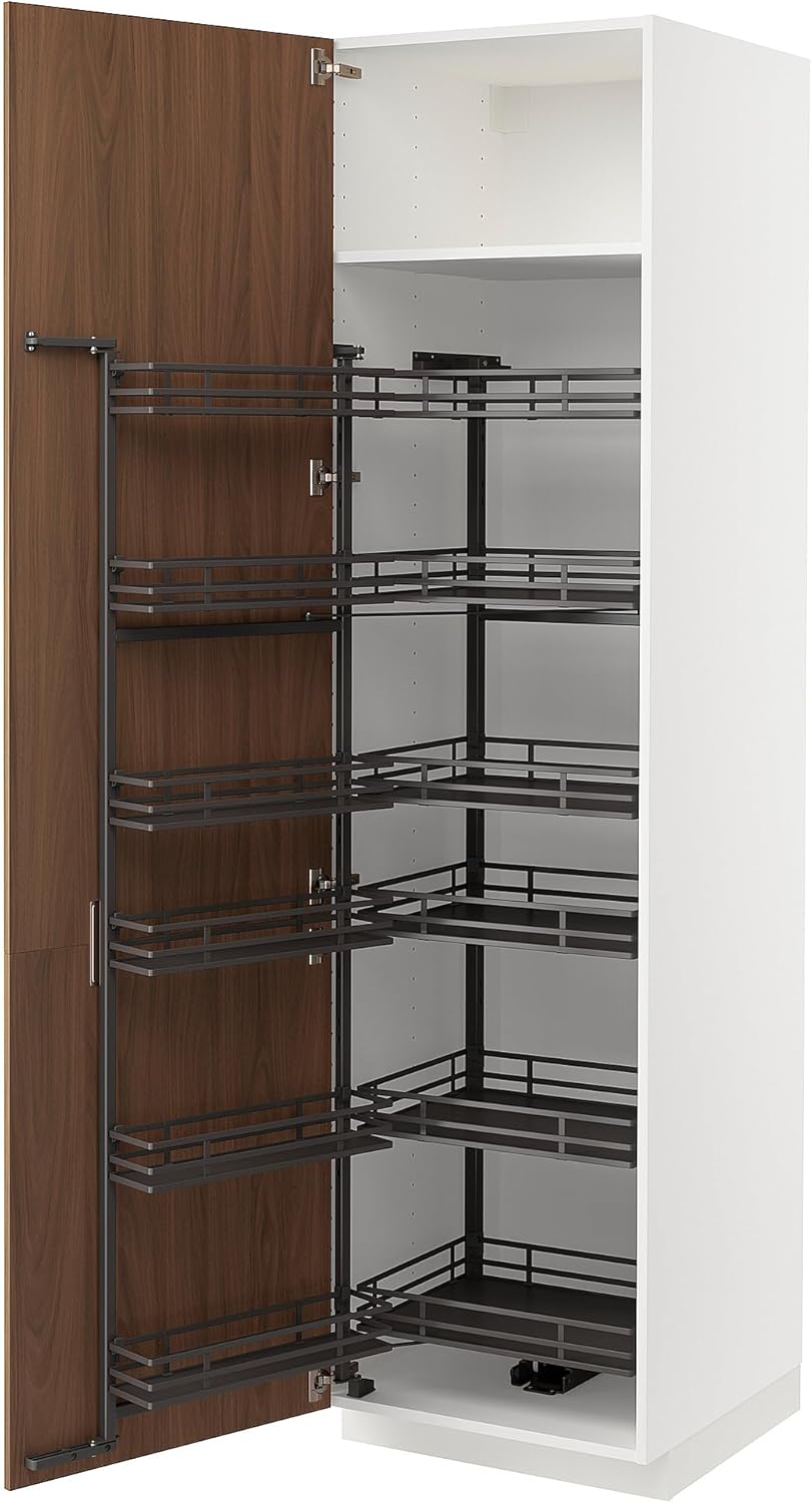 ProTuning METOD High Cabinet Pull-Out Ladder with White/Tea Taupe Brown Walnut Effect, 60x60x220cm