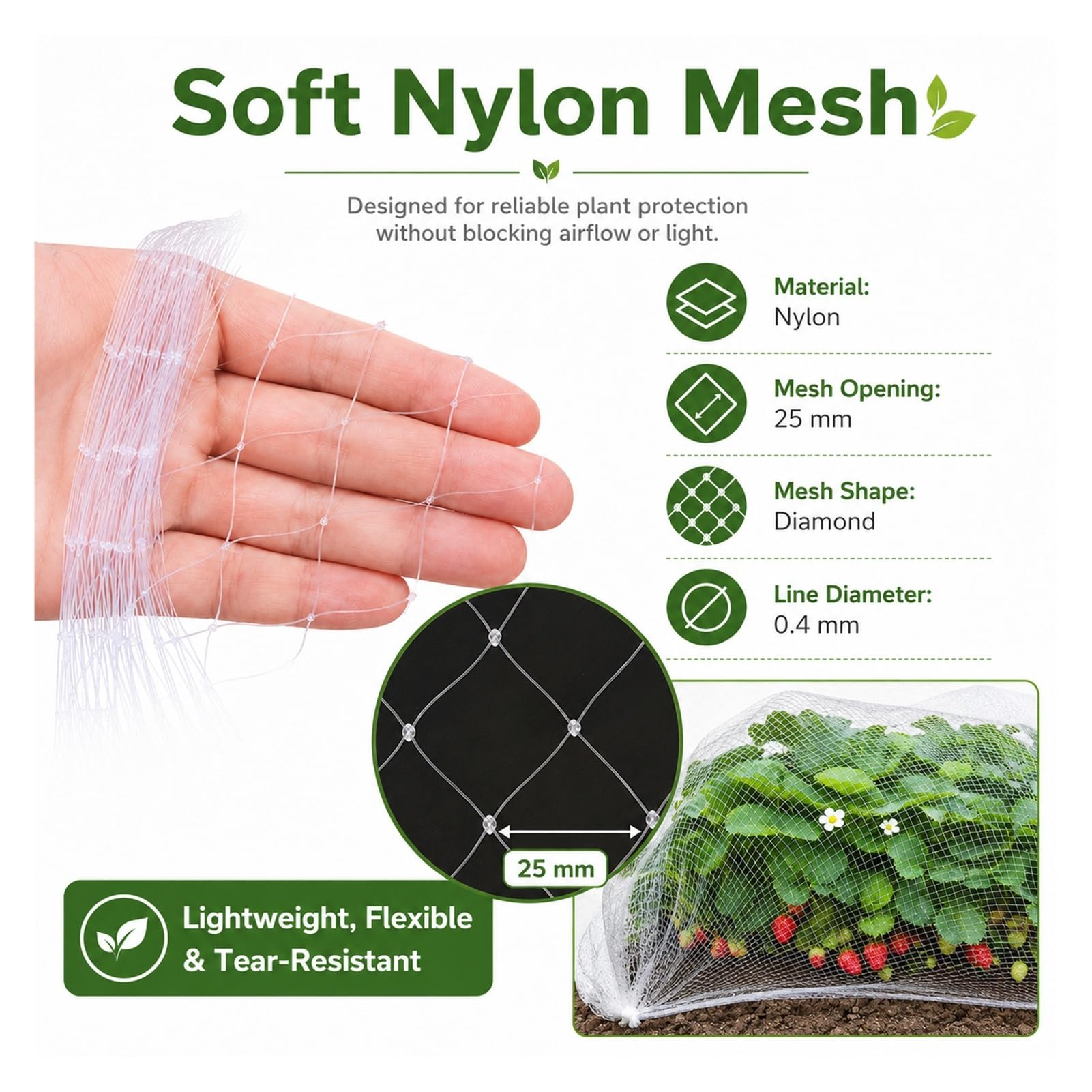 Malla Antipajaros Ligera Resistente, Red Antipajaros Antigranizo Inofensiva Fácil, Nylon UV Corrosión Resistente, Transpirable para Árboles Frutales, Fresas, Guisantes, Legumbres(30 * 30m)