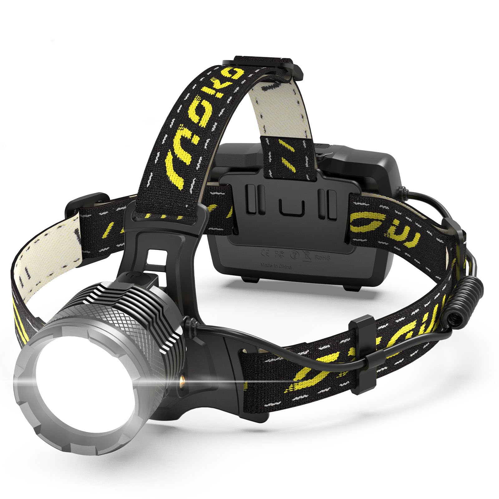 MoKo 2500 Lumen Rechargeable Headlamp - 60H Long Battery Life Detachable, 8 Modes Super Bright 50W Bulb IP68 Waterproof 90° Adjustable Sensor Headlight for Outdoor Camping Fishing Running Hunting