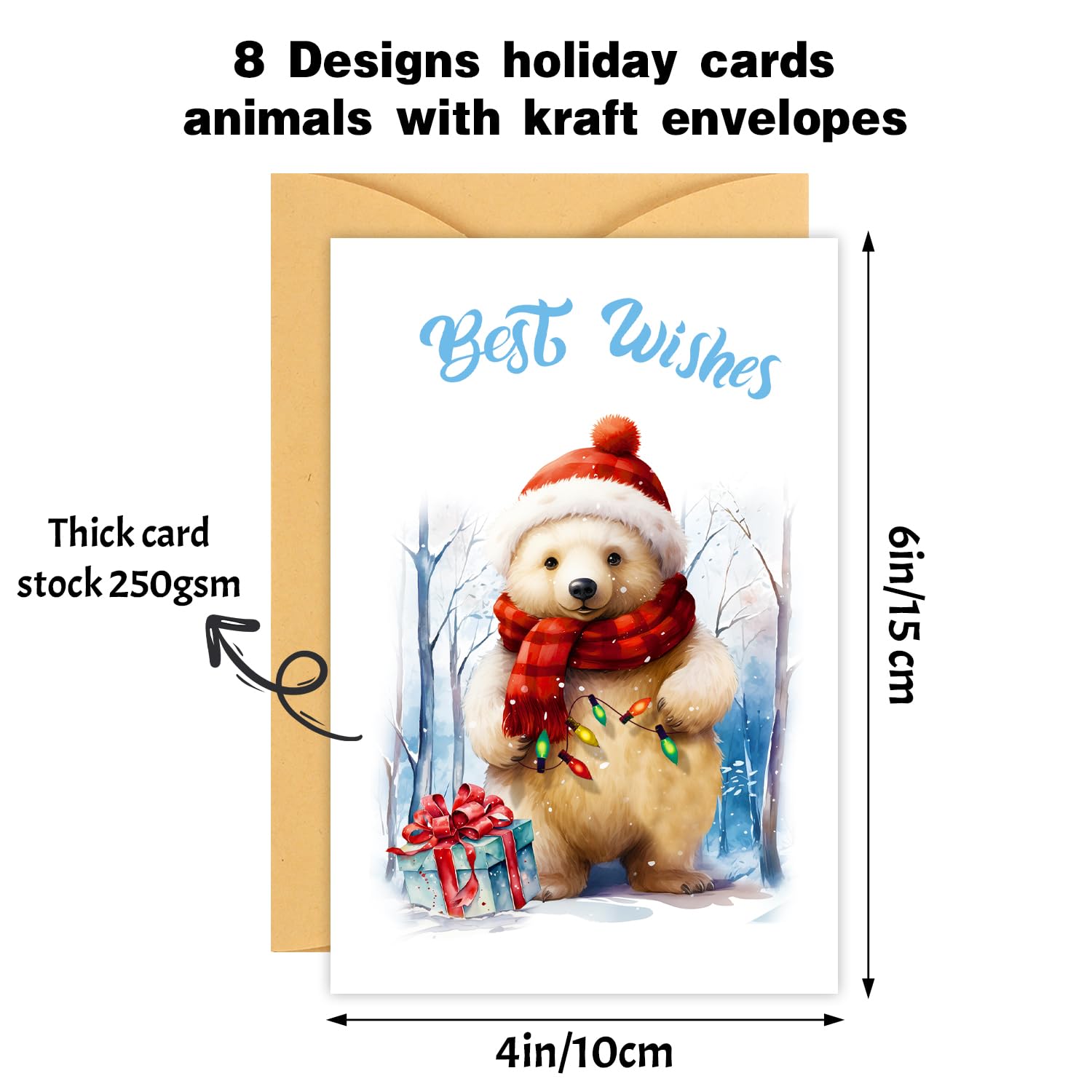 VEYLIN Christmas Cards Pack of 16 Christmas Cards Seasonal Greeting Cards Christmas Card Multipack Eco Friendly Cards & Envelopes - Image 3