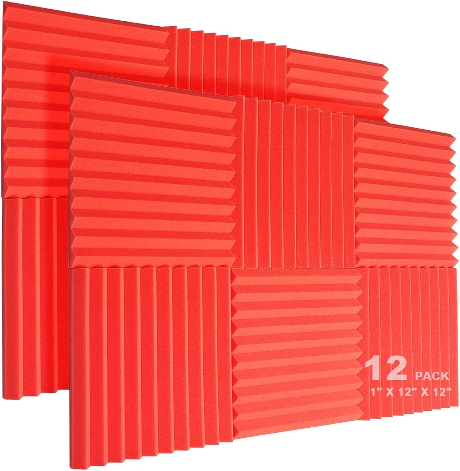 JBER 12 Pack Acoustic Foam Panels, 1" X 12" X 12" Studio Soundproofing Wedges Fire Resistant Sound Proof Padding Acoustic Treatment Foam (Red)