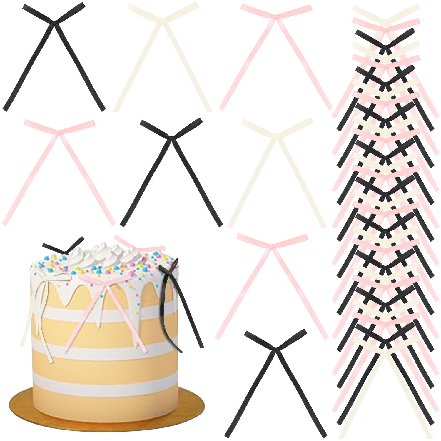 36pcs Bows Cake Toppers,UHOMENY Bowknot Cake Decorations Cute Satin Ribbon Bows for Cake Flowers,Bags,Packaging Boxes,Christmas Tree