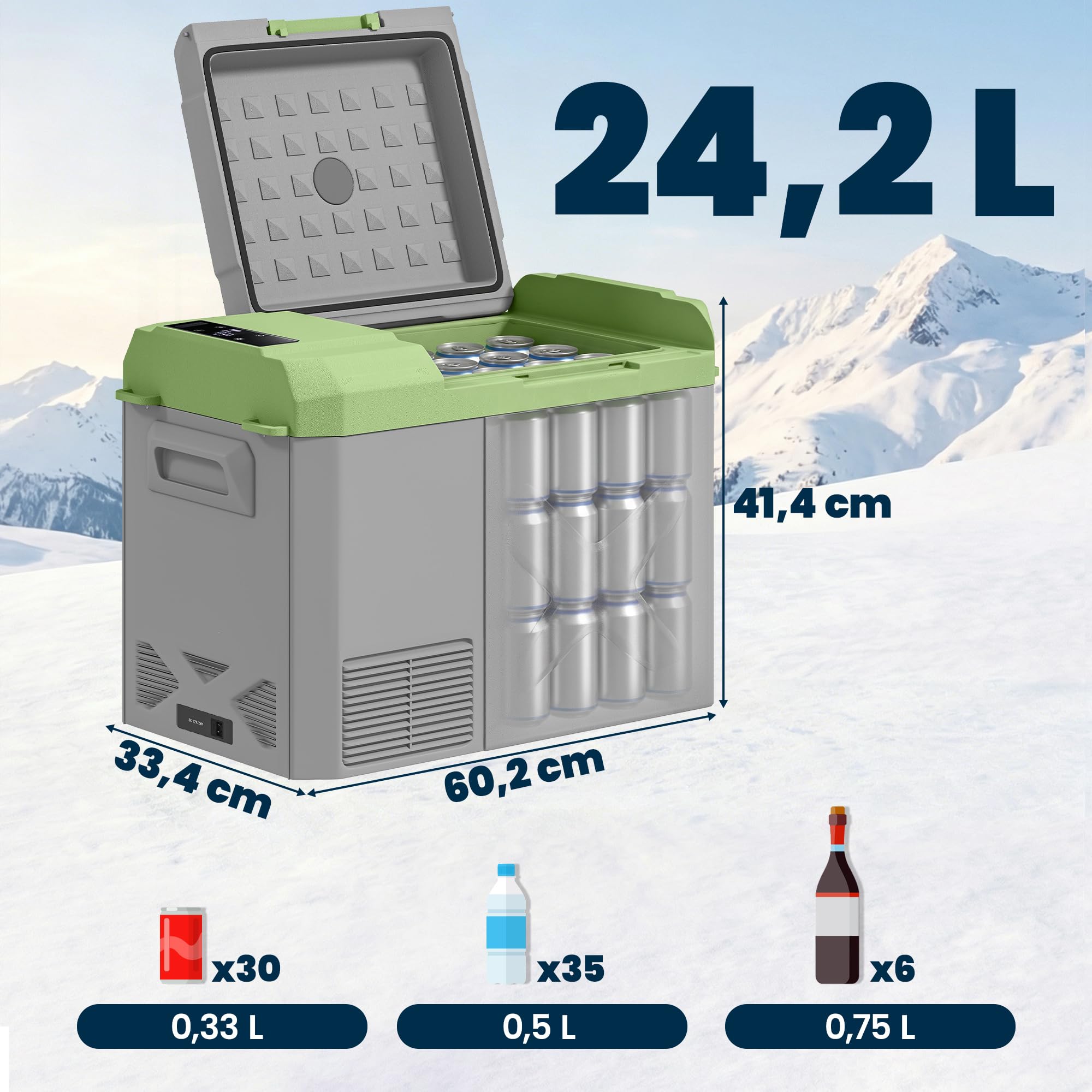 Kompresorowa lodówka elektryczna 24,2L z funkcją chłodzenia