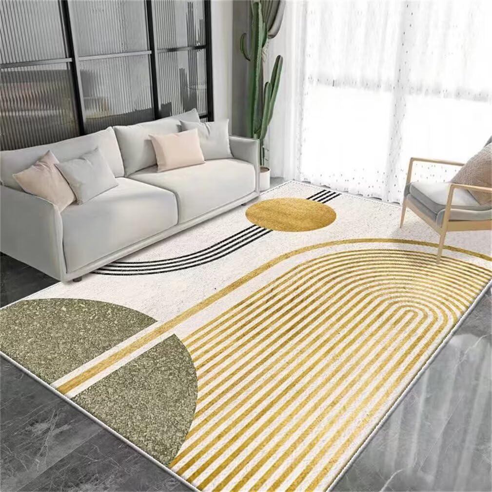 Tapis ado fille doux au design rayé moderne or vert 90x120 cm lavable