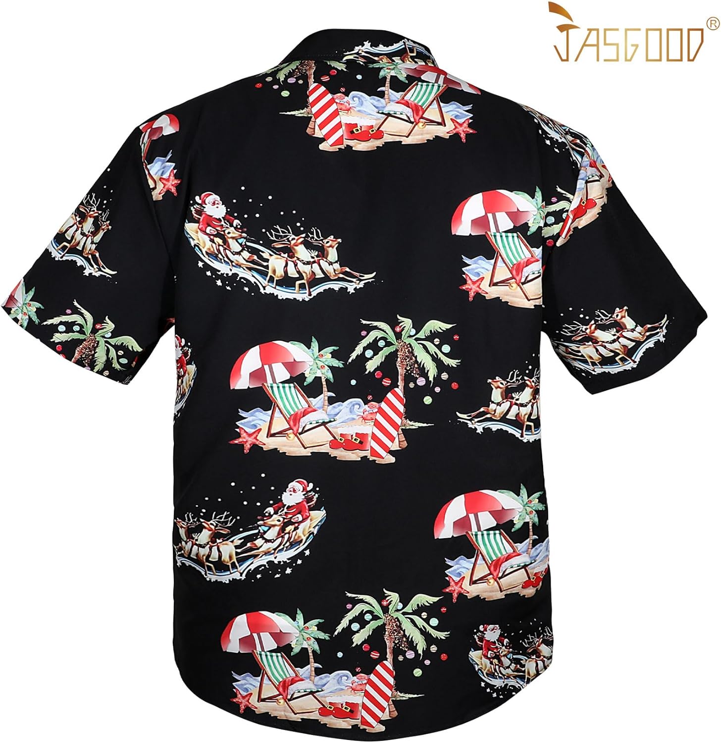 JASGOOD Hawaiian Christmas in July Shirt for Men Short Sleeve Button Down Santa Vacation Shirt Beach Camp Shirt Christmas Hat - Image 3