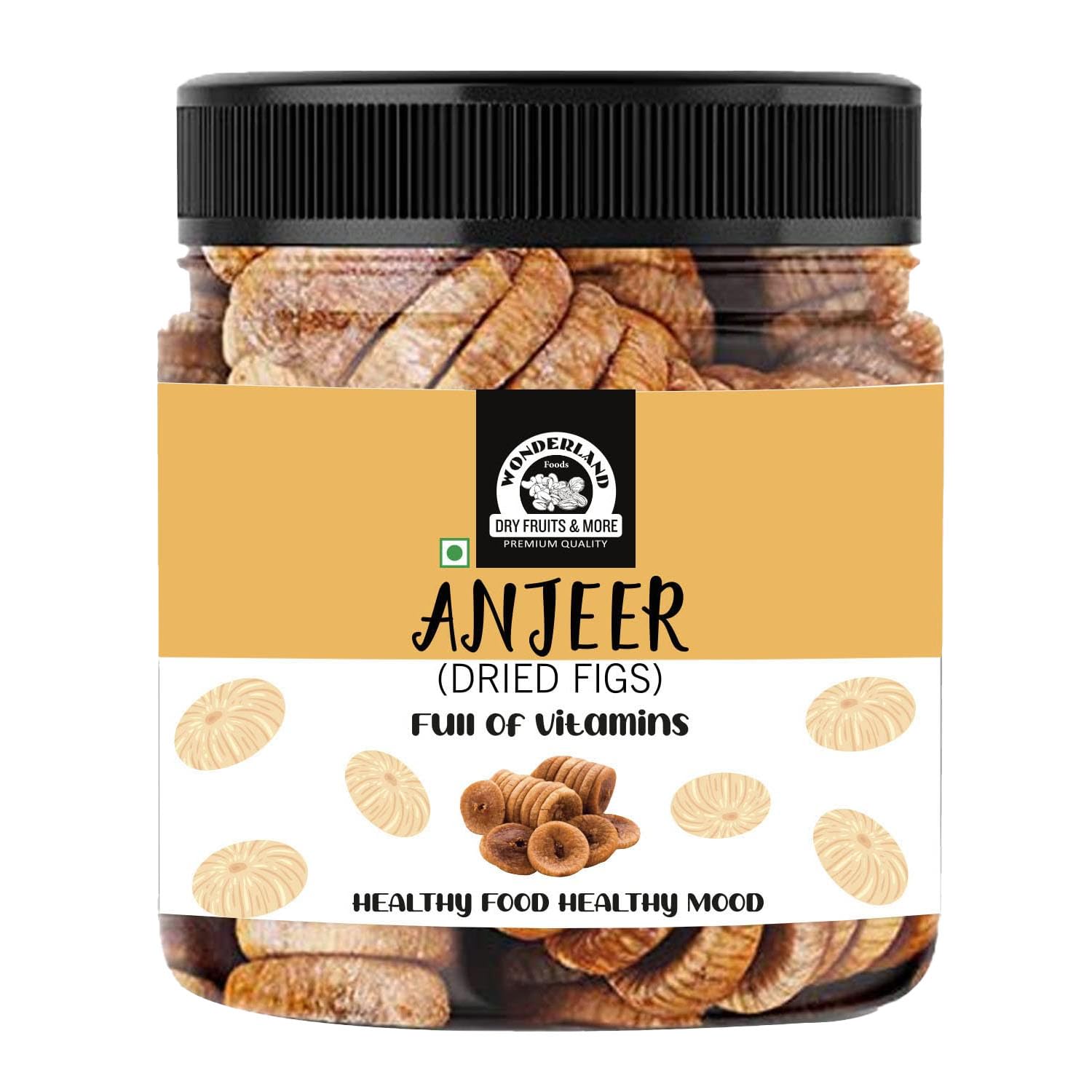 Wonderland Foods 250g Afghani Anjeer Jar Dry Fruits | Dried Afghani Anjir Figs Rich in Iron, Fibre & Vitamins | Healthy Snack Low in Calories and Fat Free | Non-GMO Dry Afghani Anjir Figs