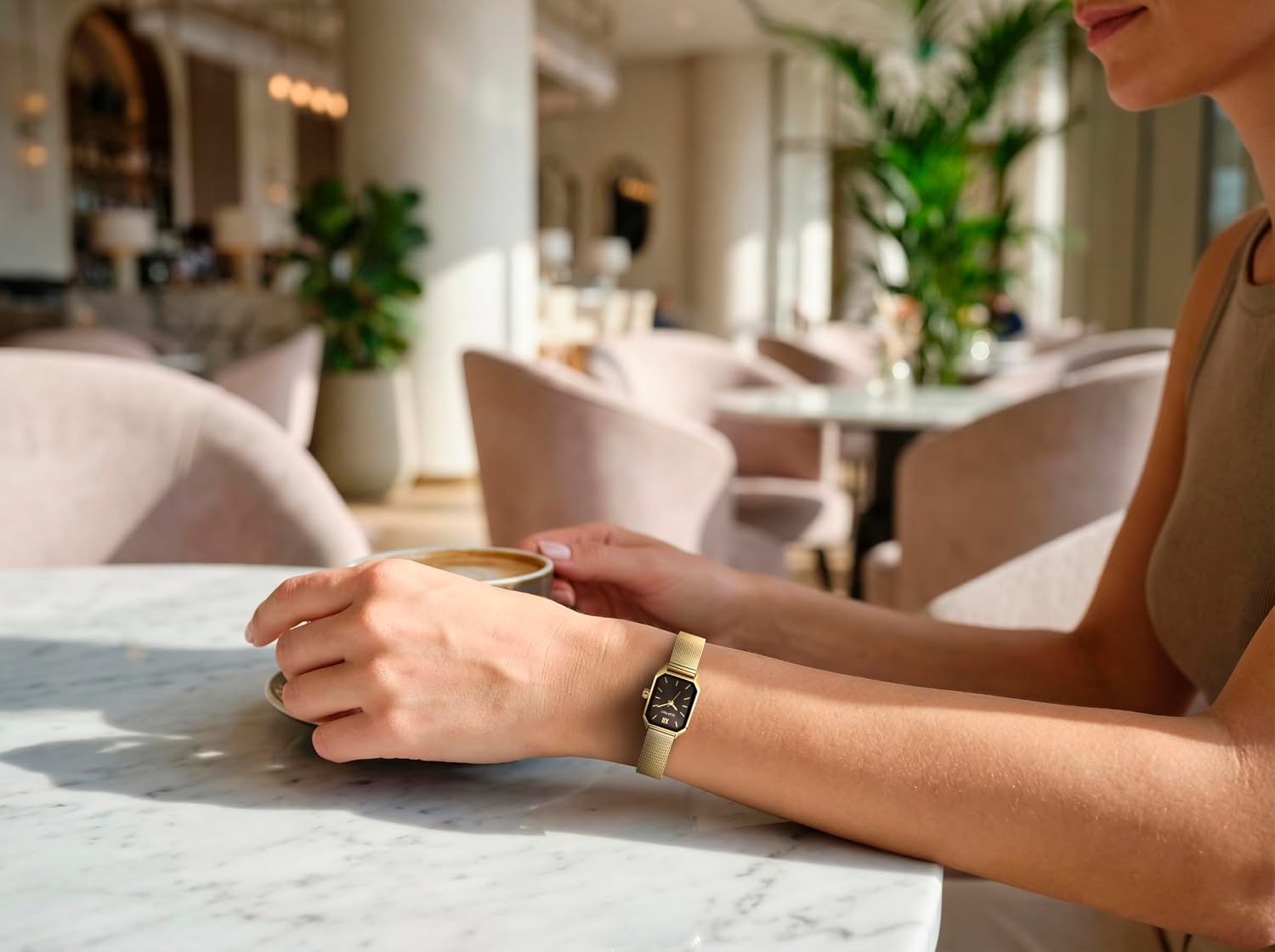 Ellen Tracy Women's 20mm Rectangle Goldtone Watch, Black Dial, Mesh Band