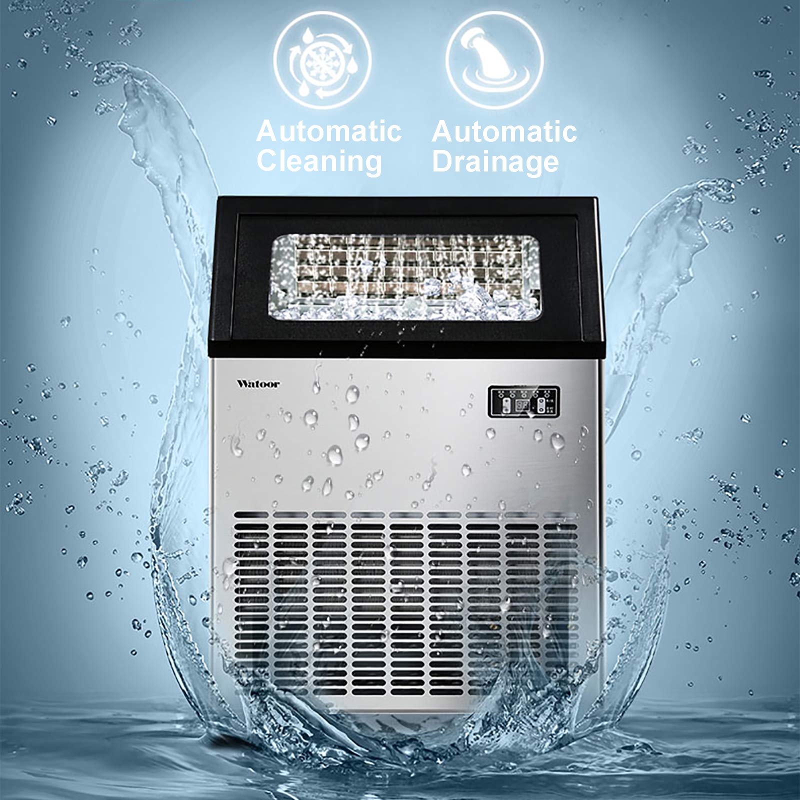 Máquina Hacer Hielo Comercial, Máquina Cubitos de Hielo con Encimera de Acero Inoxidable, Maquina Hielo con Control Digital para El Hogar, Cocina, Oficina, Restaurante, 36 Rejillas, 55 Kg / 24 H