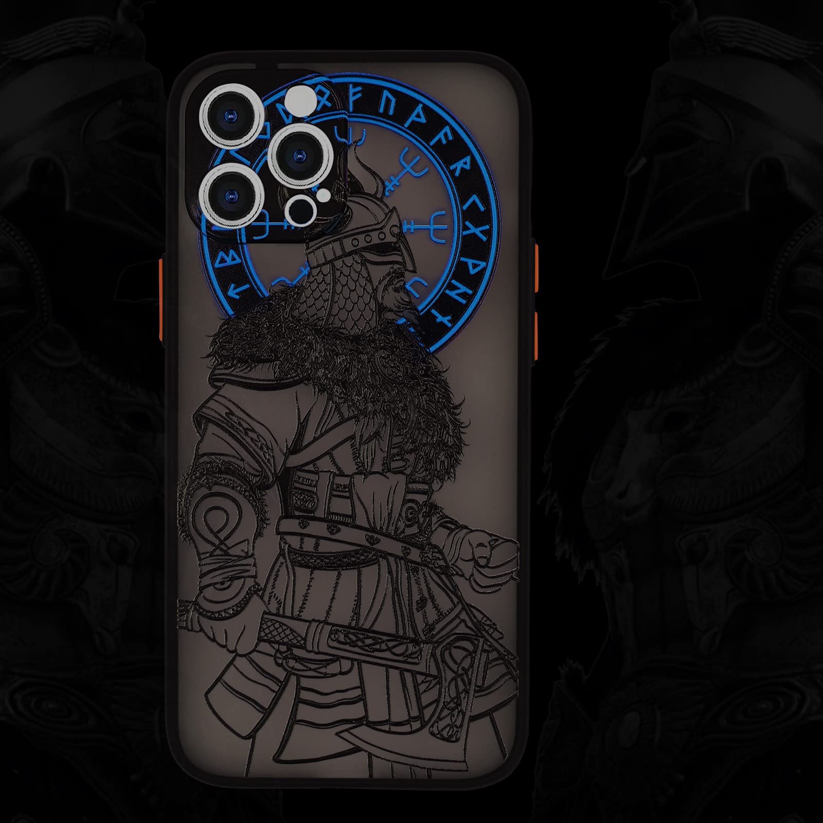 TRADAY Cool Viking Phone Case with Viking Warrior 3D Embossed Compatible for iPhone 12 Pro Clear Frosted Trendy Phone Case