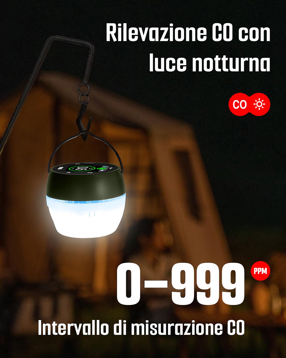 GasDoc DS-X1 Rilevatore Portatile di Monossido di Carbonio con Luce Ambientale, Rilevatore CO con Magnetico e Gancio, Monitor CO da Viaggio con Allarme Sonoro e Visivo per Campeggio, Camper e Auto