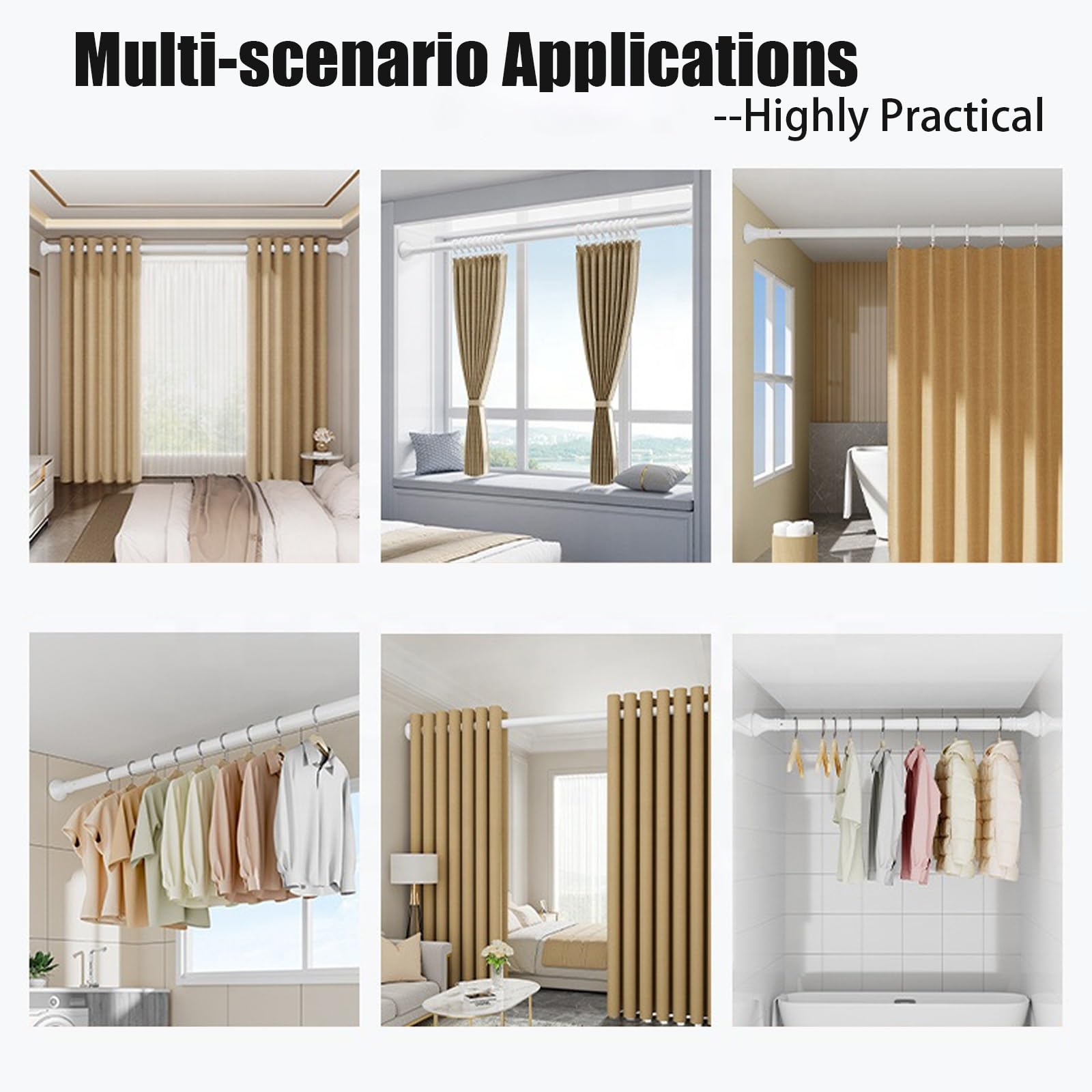 Barra de cortina telescópica ajustable de 410 a 500 cm, sin taladro, barra de cortina de ducha extensible de metal, ideal para cortinas y cortinas, fácil instalación, diseño moderno