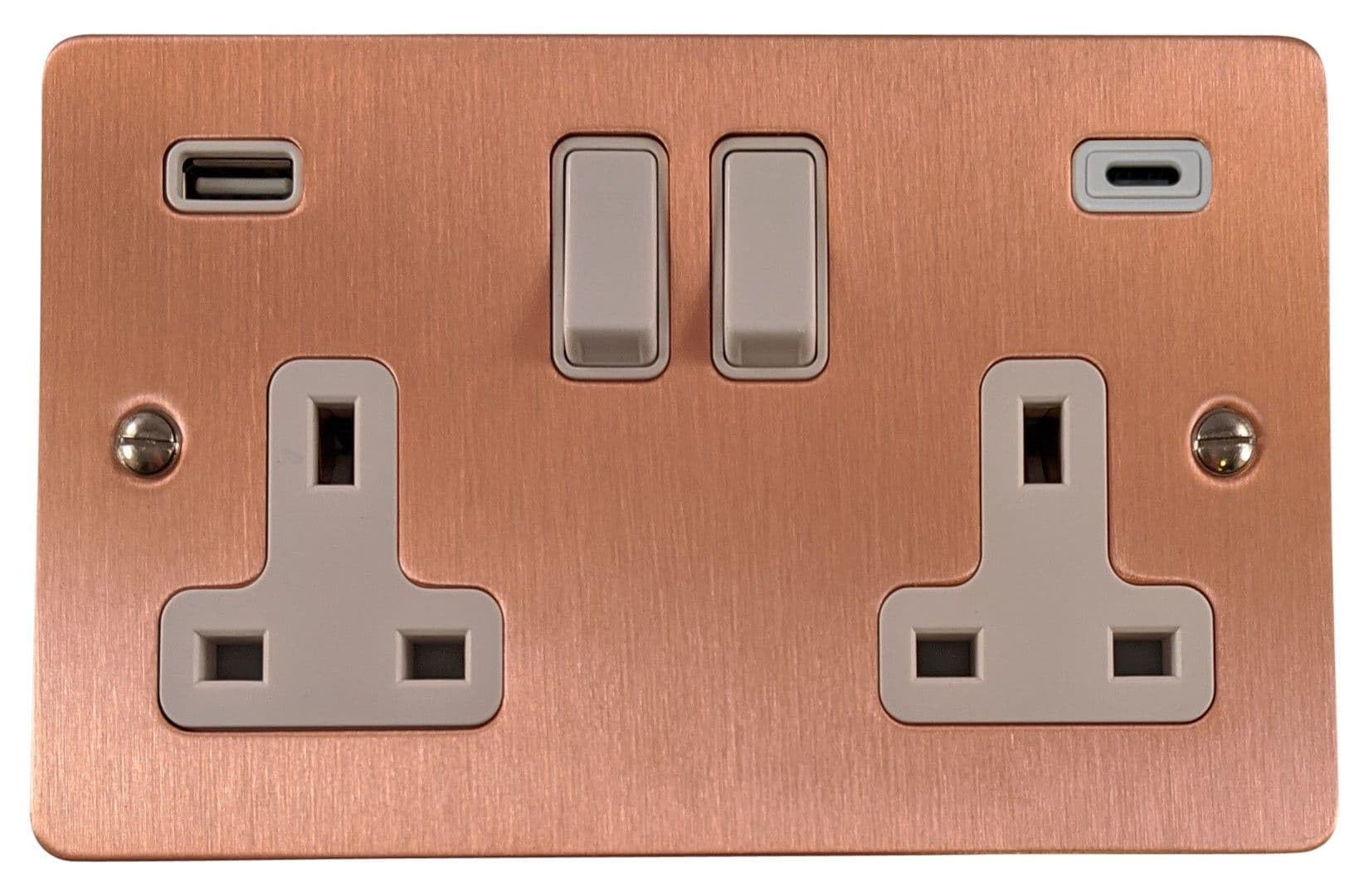 G&H Brassware Gold G&H Frg911w Flat Plate Rose 2 Gang Double 13A Plug Socket 3.1A Usb A + C