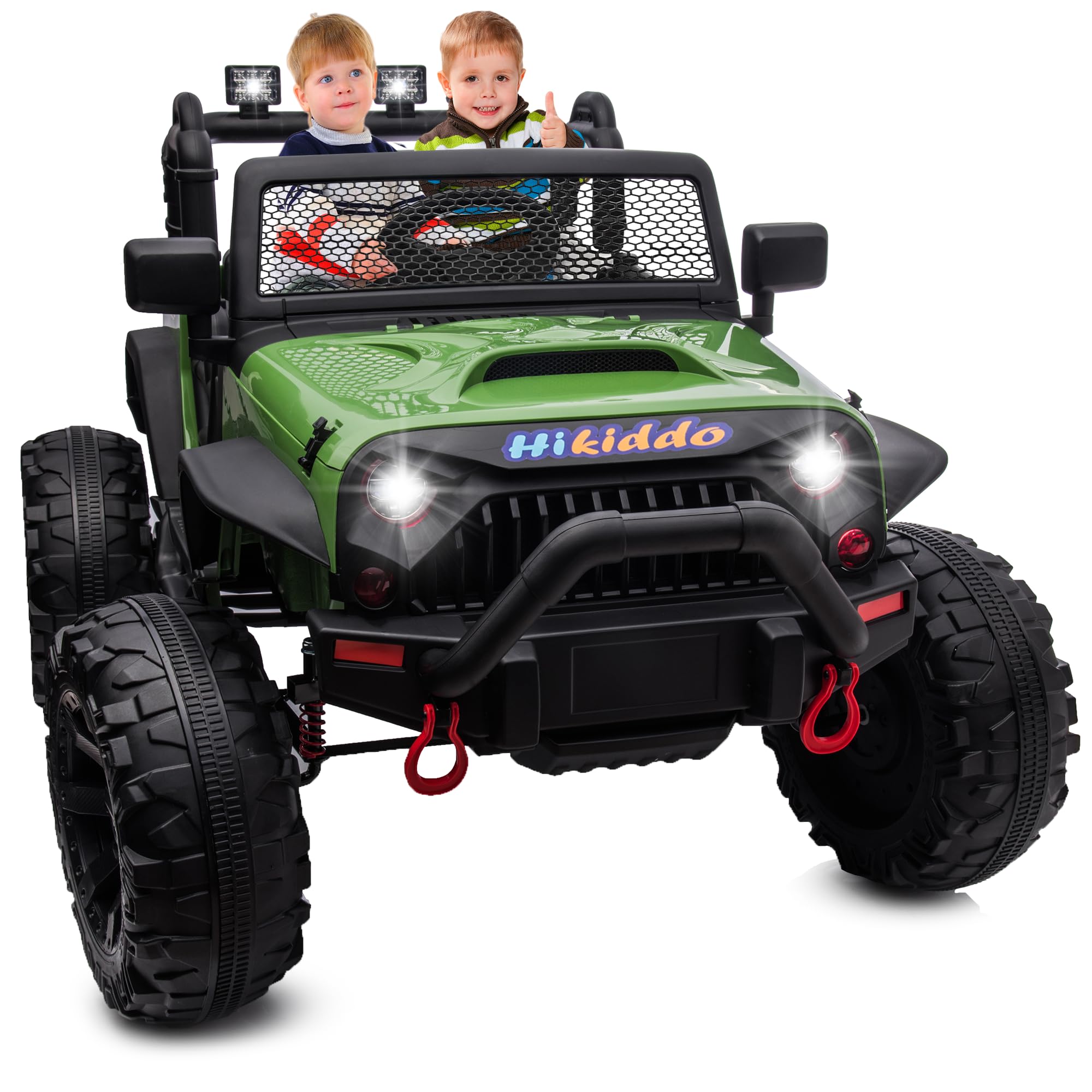24V 9Ah Ride on Toy for Big Kids, 2 Seater 4WD Ride-on Truck Kids Electric Vehicle Car w/Remote Control - Army Green