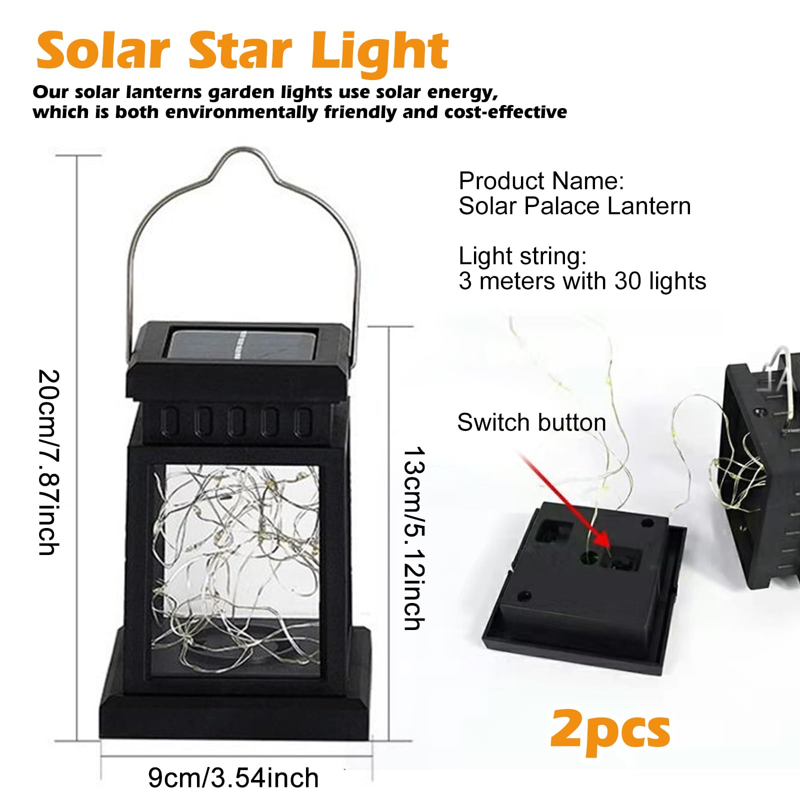 Lanterna solare da giardino – Lampada solare sospesa con LED bianco caldo – Set di 2 luci decorative da giardino