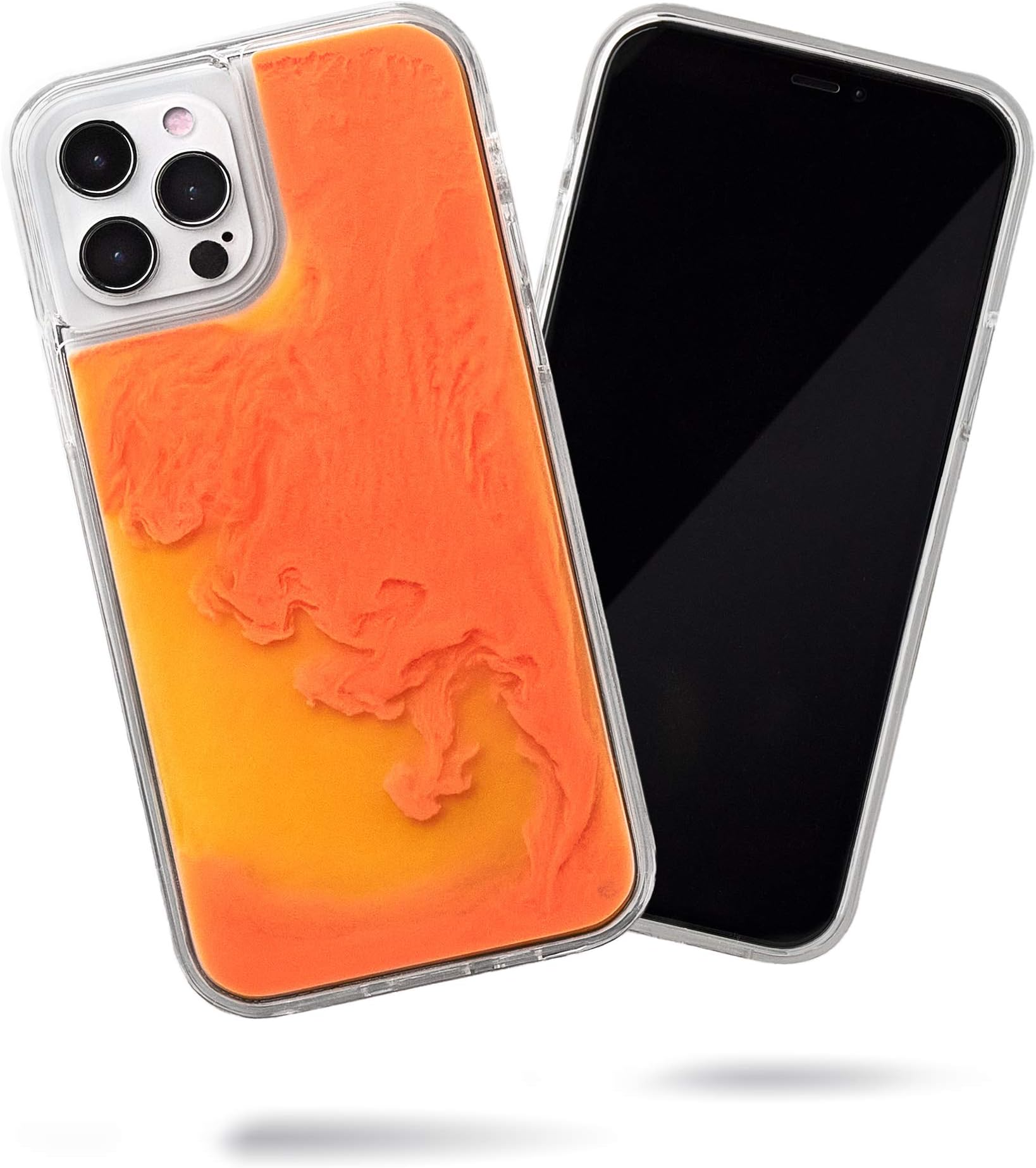 SteepLab Flowing Neon Sand Liquid Case for iPhone 12 Pro Max (2020, 6.7") - Full Body Protection with Raised Bezel - Orange Soda
