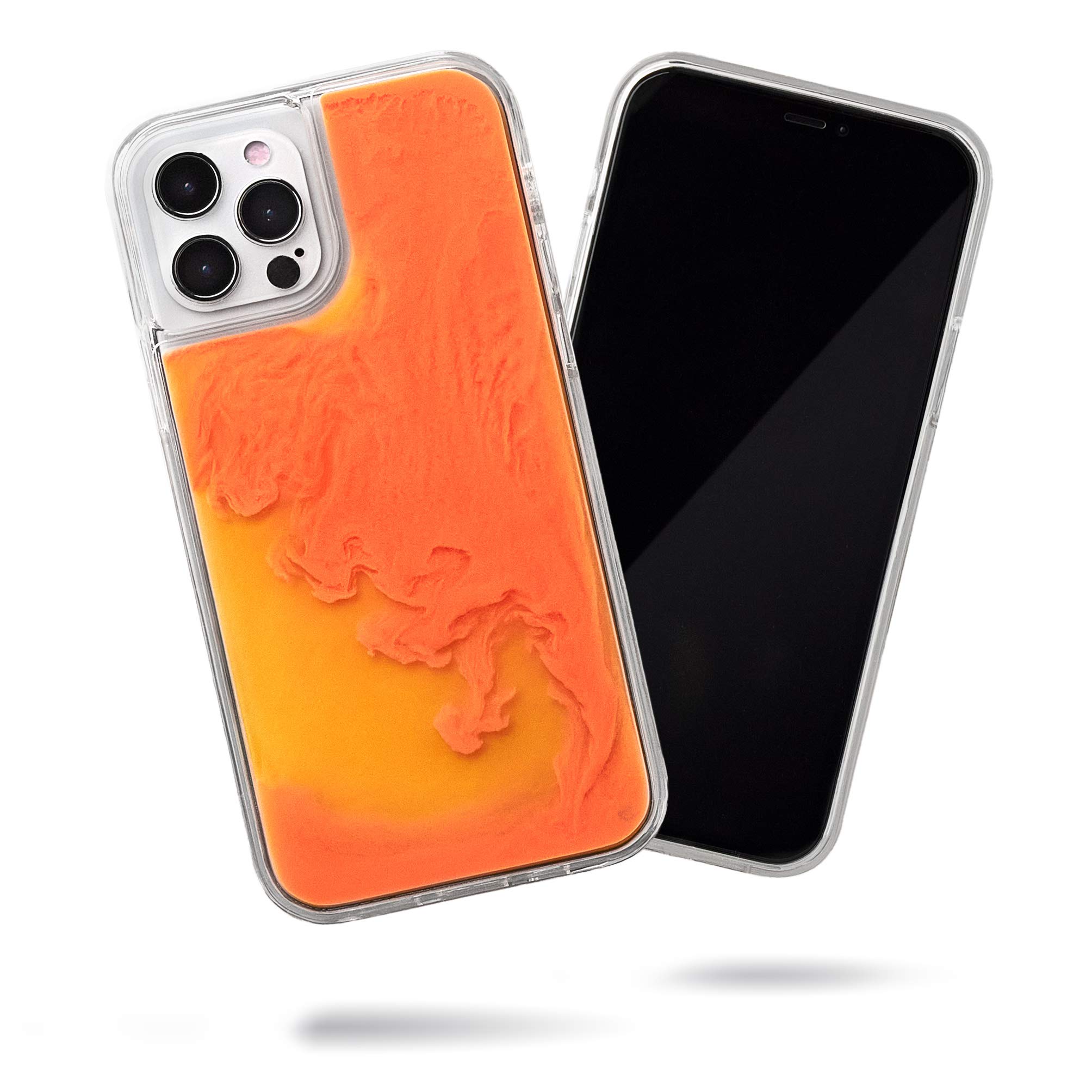 SteepLab Flowing Neon Sand Liquid Case for iPhone 12 Pro Max (2020, 6.7") - Full Body Protection with Raised Bezel - Orange Soda