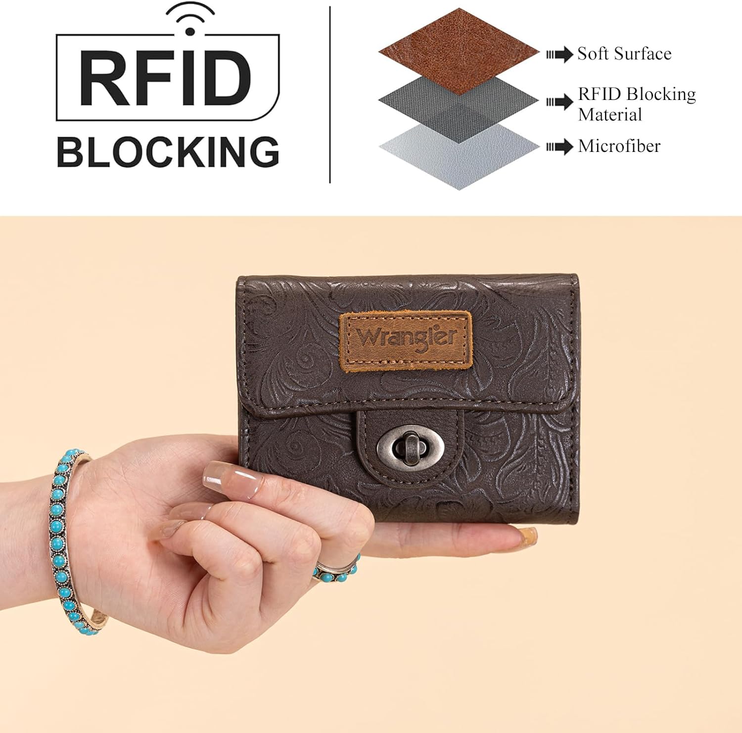 Montana West X Wrangler Small Wallets for Women Trifold Western Floral Women's Wallets Card Cases & Money Organizers with Zipper Coin Pocket - Image 4