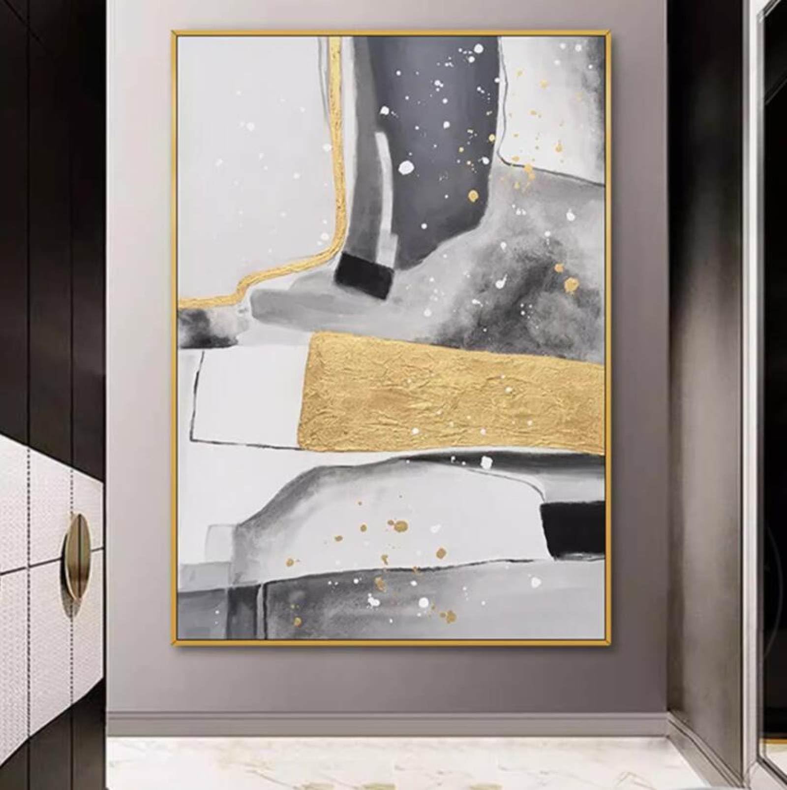 Peinture à l'huile texturée à la main sur toile minimaliste bloc d'or