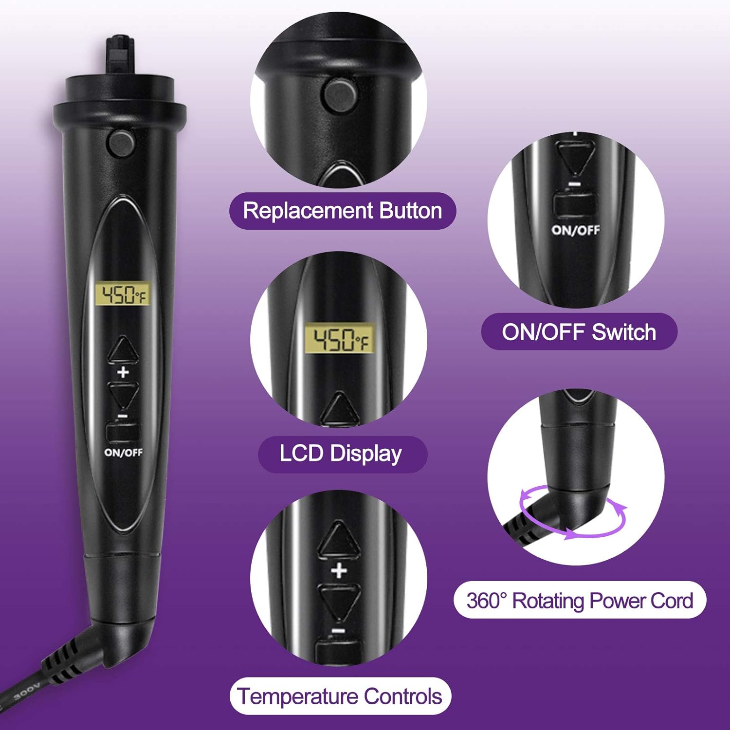 Curling Wand Set,6 in 1 Curling Iron with 6 Interchangeable Curling Wand Ceramic Barrel(0.35-1.25), with LCD & Temperature Adjustment and Heat Up, Hair Curler Include Heat Resistant Glove and 2 Clips : Beauty & Personal Care