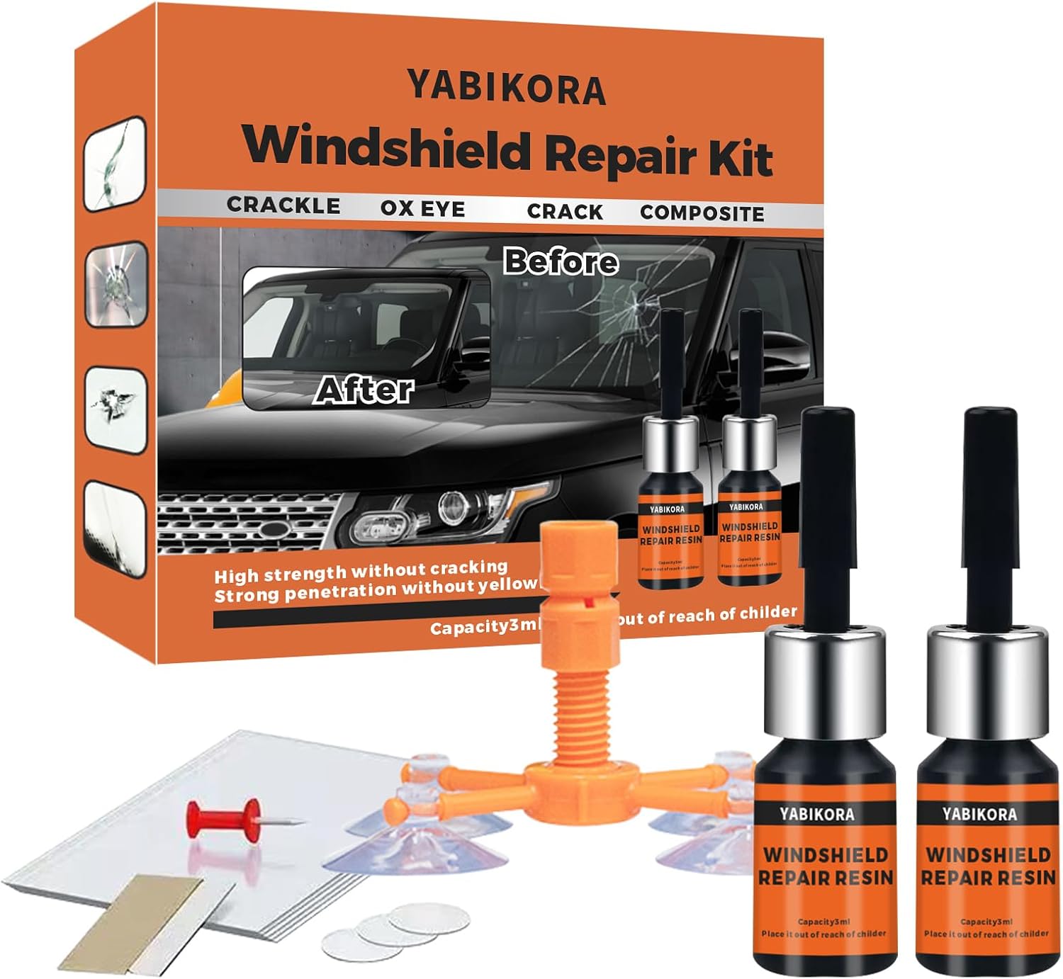Windshield Chip Repair Kit, Windshield Repair Kit for Chips and Cracks, Glass Filler Resin Liquid Fix for Car/Home Glass Mirror(Star/Linear/Bullseye Cracks), 2pcs