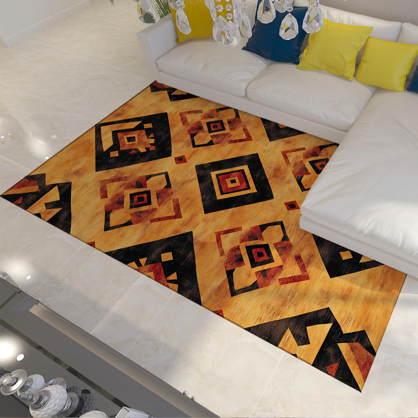 Tappeto vintage per camera da letto Tappeti tribali aztechi nativi americani tappeto morbido antiscivolo lavabile per sala da pranzo Lavanderia per sala da pranzo 100x150cm