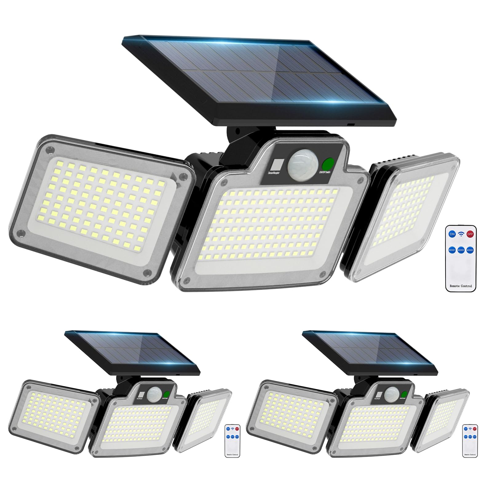 280 LED Solar Flood Lights Outdoor, 3 Adjustable Heads Solar Lights Outdoor Garden Motion Sensor, Waterproof Wireless Solar Security Lights Outside for Yard Garage Driveway Patio Garden, 1 Pack — view 8