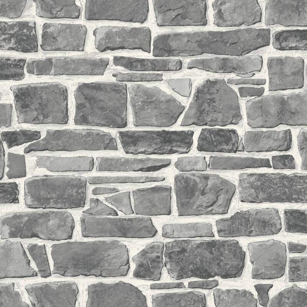 Grey White Brick Wallpaper Realistic Slate Stone Rustic Vinyl Textured YöL