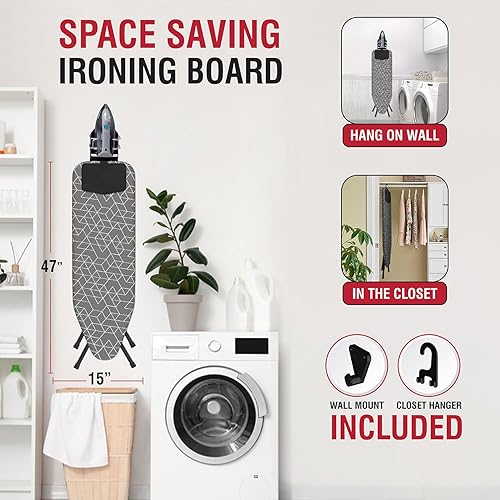 Miniatura 6 de Xabitat Tabla de planchar de metal completo de 48 x 15 pulgadas con soporte de hierro de silicona, montaje en pared y gancho para colgar en el