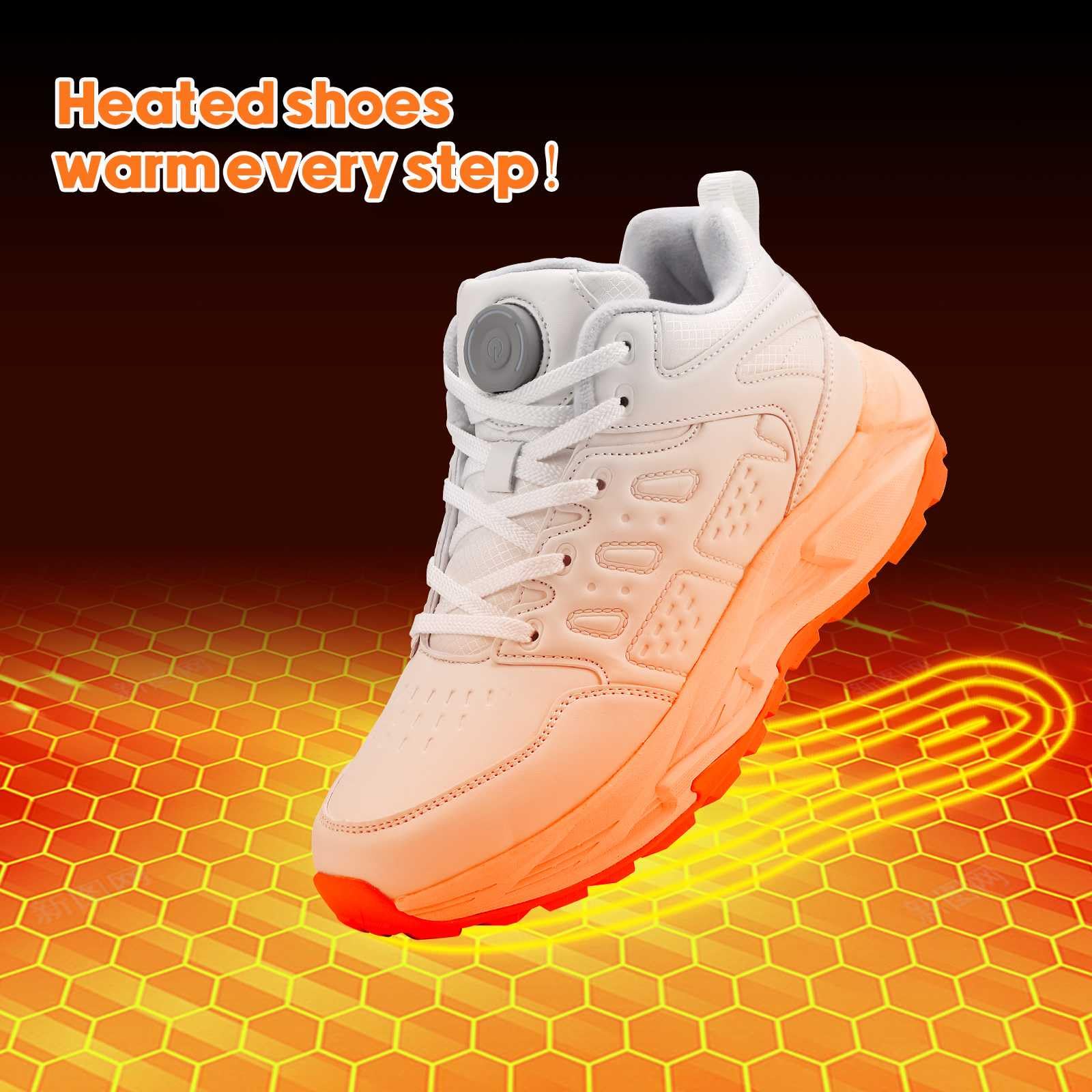 Electric Heated Shoes for Women Men - Rechargeable Heated Sneakers with 3 Heating Levels 4000mAh Battery Feet Warmers Non Slip Waterproof Heated Sports Shoes for Winter Outdoor Work Sports