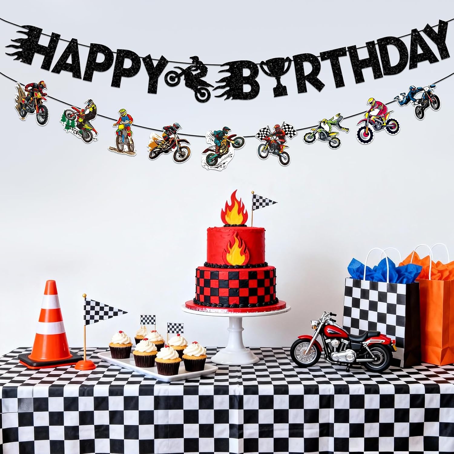 Dirt Bike Party Decorations, Tumwisk 2PCS Dirt Bike Happy Birthday Banner