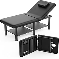 Vista 1 de Folding Stationary Massage Table with Backrest and Storage Space, 6 Round Legs Metal Frame PU Leather, 30.5'' Wide × 75'' Long for Treatment Table